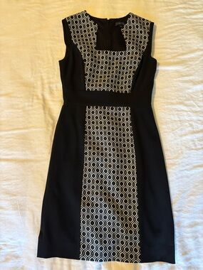 Tahari Black Midi Dress with Ivory & Black Geometric Center Panel